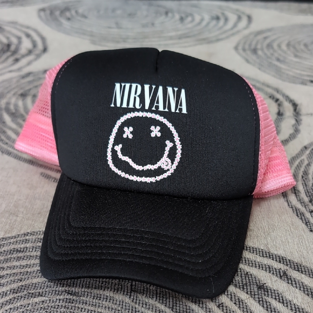 Nirvana Black and Pink Trucker Hat Forever 21